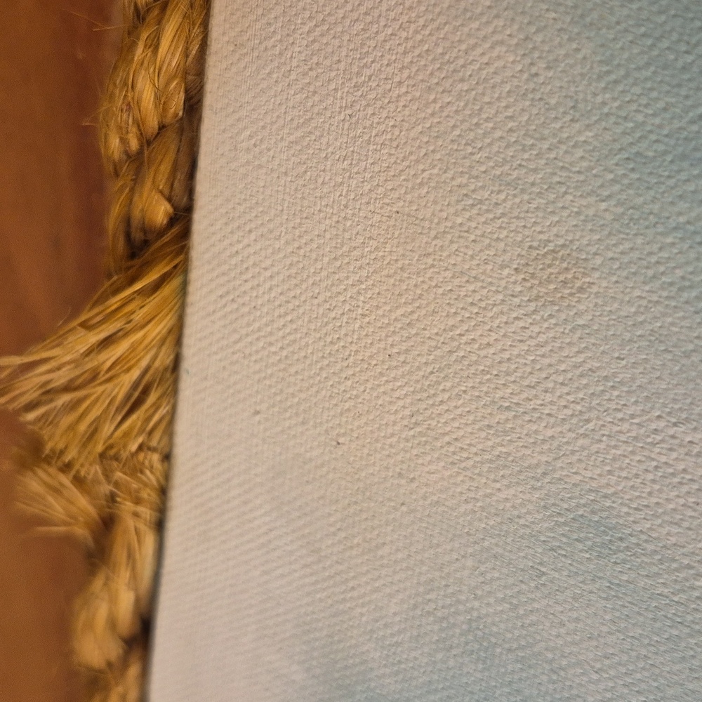 Oil On Canvas White Egret Painting with Rope Frame 10" x 13" - Signed PJW - Picture 4 of 5